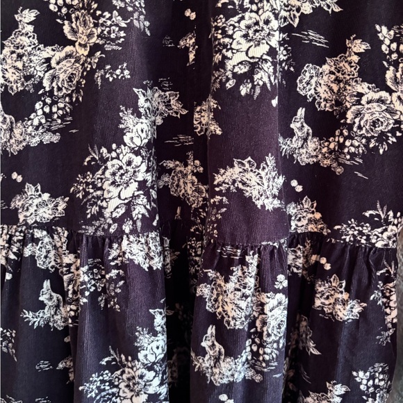 Corduroy Long Sleeves Cottagecore Floral Mini Dress Size S - Picture 5 of 6